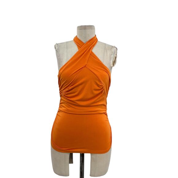 Veronica Beard Leyla Top Halter Neck Sleeveless Jersey Orange Size XS - Picture 2 of 14
